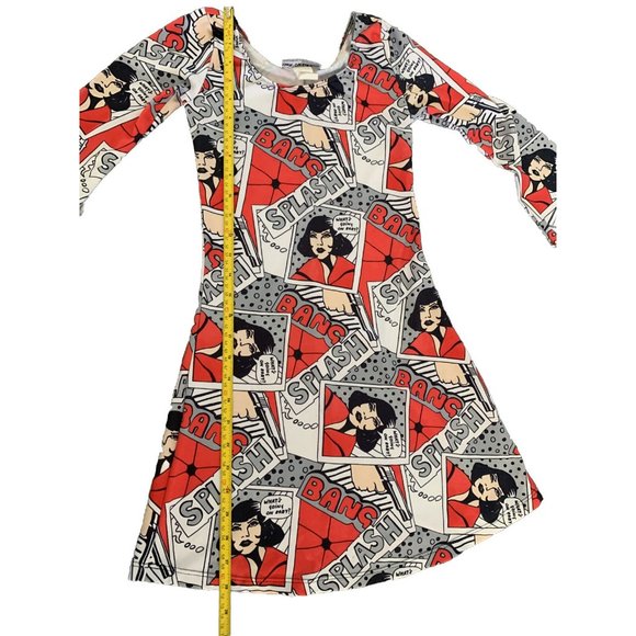 Funk Factory Diva Comic Dress Black/White/Red -Fit & Flare -Bell Sleeves YOUTH - Picture 3 of 8